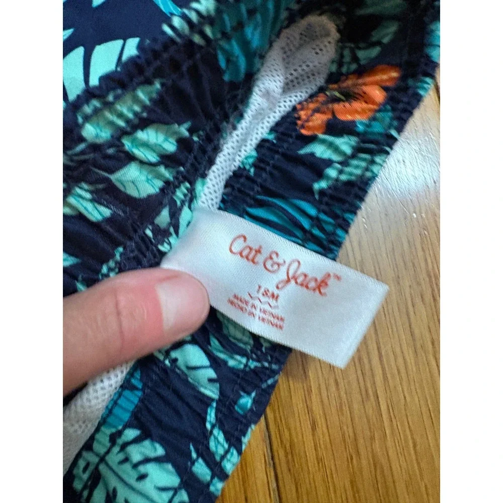 Little Me Shark Rash Guard & Cat & Jack Tropical Swim Trunks Set 18M Blue